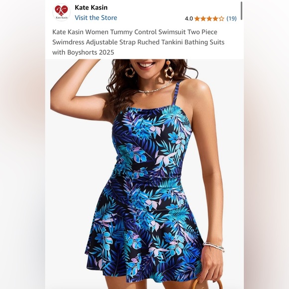 NWT Kate Kasin Tummy Control Two Piece Tropical Print Swimdress w/ Boyshorts- L - Picture 11 of 11